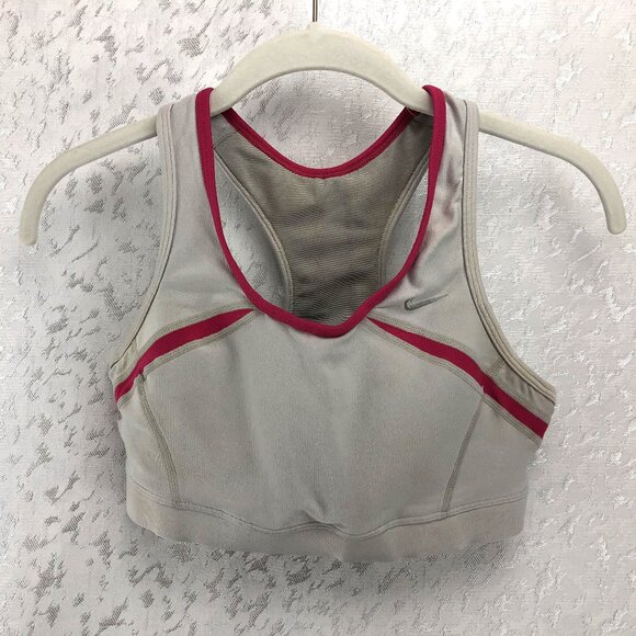 Nike Dri-Fit Racerback Sports Bra Gray with Pink Trim Size M - Picture 1 of 9